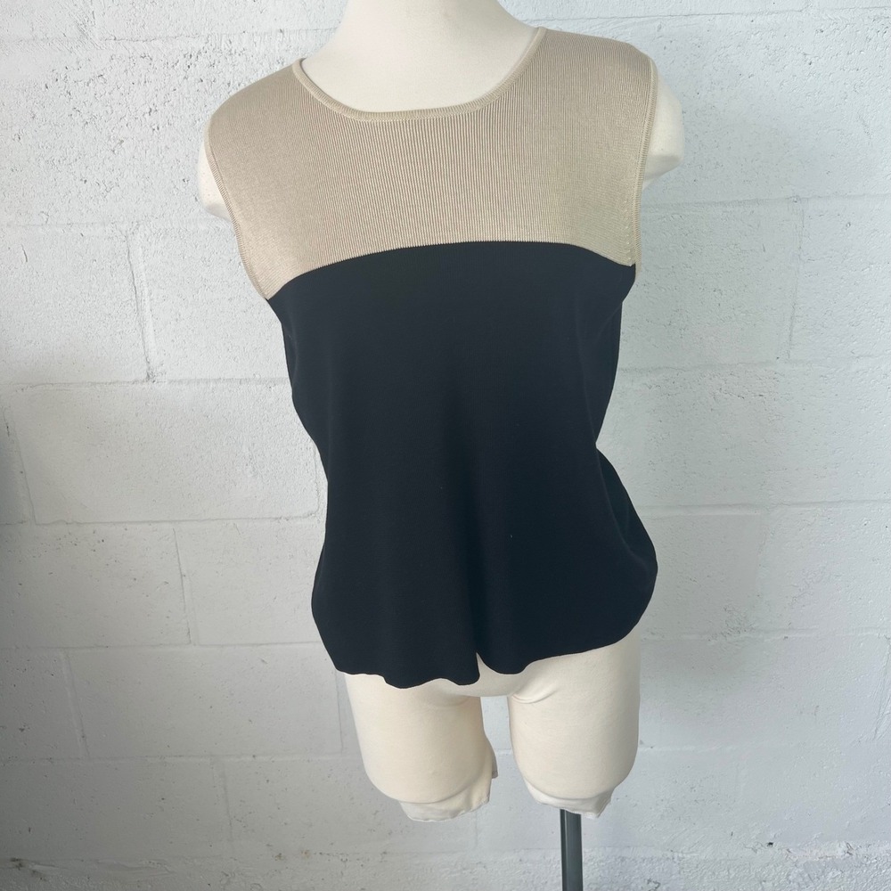 Belford Womens Sleeveless Knit Top 100% Silk Colorblock Tan Black Size M L